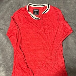 Massive Red Henley Shirt with Striped Collar